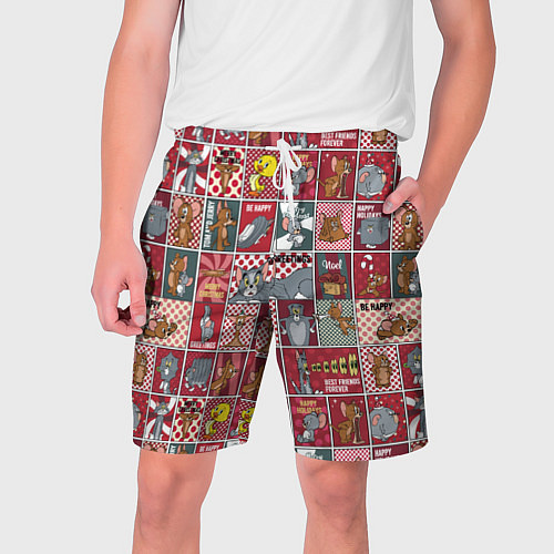 Мужские шорты Новогодний паттерн Том и Джерри / 3D-принт – фото 1