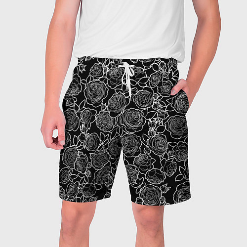 Мужские шорты Чайная роза: Черно белыи принт / 3D-принт – фото 1