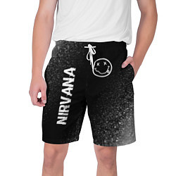 Мужские шорты Nirvana glitch на темном фоне: надпись, символ