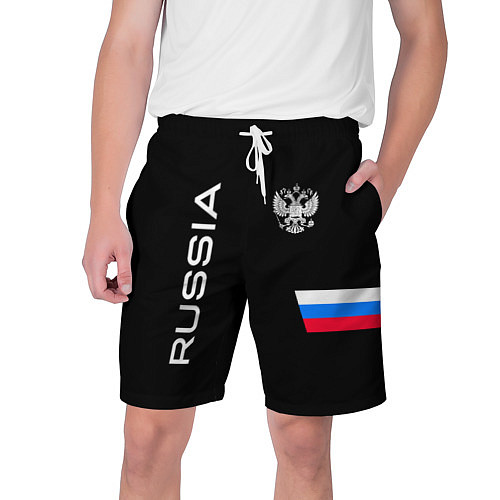 Мужские шорты Россия и три линии на черном фоне / 3D-принт – фото 1