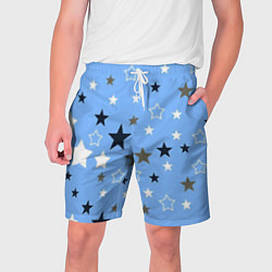Шорты на шнурке мужские Звёзды на голубом фоне, цвет: 3D-принт