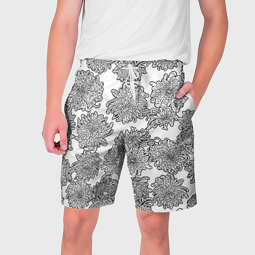 Мужские шорты Цветы хризантемы: линейный рисунок / 3D-принт – фото 1