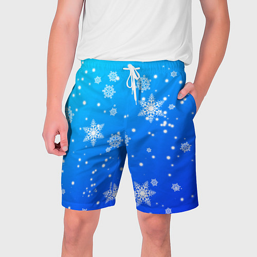 Мужские шорты Снежинки на голубом фоне / 3D-принт – фото 1