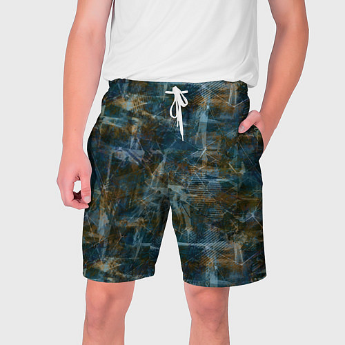 Мужские шорты Синий и коричневый абстрактный гранжевый / 3D-принт – фото 1