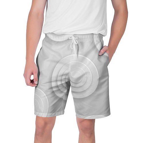 Мужские шорты Серый фон и абстрактные белые объёмные окружности / 3D-принт – фото 1