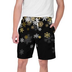 Шорты на шнурке мужские Золотые и белые снежинки, цвет: 3D-принт