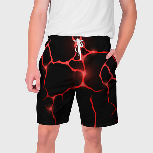 Мужские шорты Красные неоновые трещины / 3D-принт – фото 1