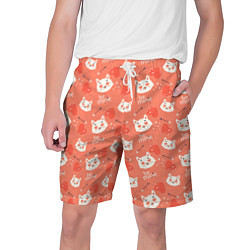 Мужские шорты Паттерн кот на персиковом фоне