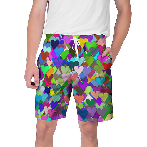 Мужские шорты Орнамент из разноцветных сердечек - валентинка / 3D-принт – фото 1