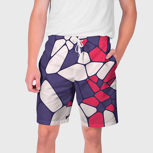 Мужские шорты Бело-фиолетово-красный паттерн из камней / 3D-принт – фото 1