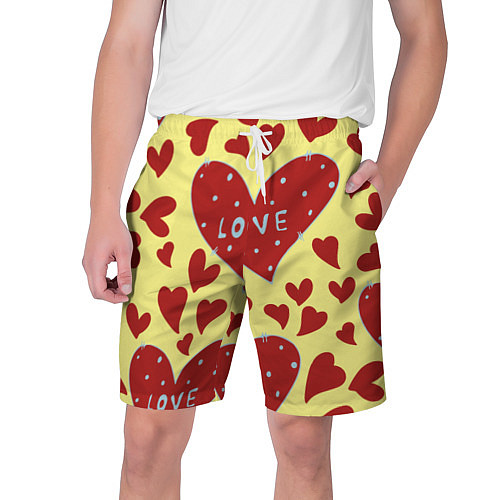 Мужские шорты Надпись love в красном сердце / 3D-принт – фото 1