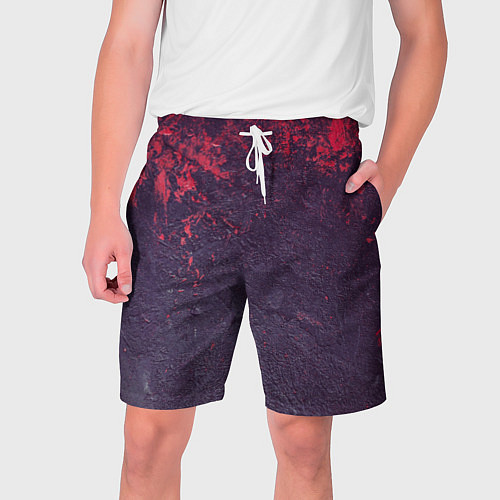Мужские шорты Наскальная чёрная текстура с красными брызгами / 3D-принт – фото 1