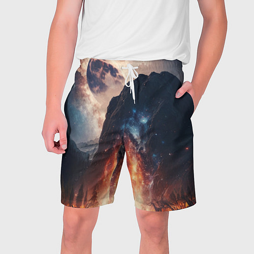 Мужские шорты Галактика как ночное небо над пейзажем / 3D-принт – фото 1