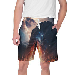 Шорты на шнурке мужские Галактика как ночное небо над пейзажем, цвет: 3D-принт