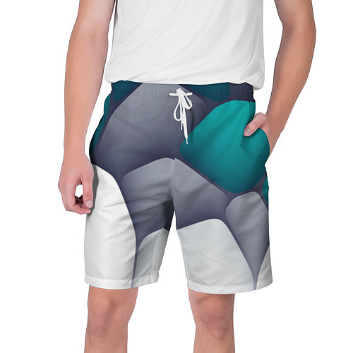 Мужские шорты Серо-бело-синий каменный паттерн / 3D-принт – фото 1