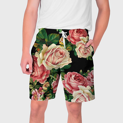 Мужские шорты Цветы на черном фоне / 3D-принт – фото 1