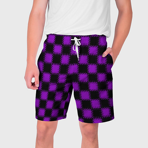 Мужские шорты Фиолетовый черный узор Шахматка / 3D-принт – фото 1