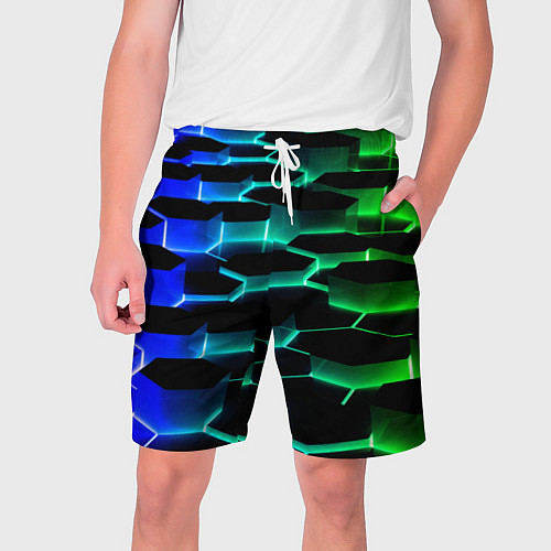 Мужские шорты Неоновый разлом световых плит / 3D-принт – фото 1