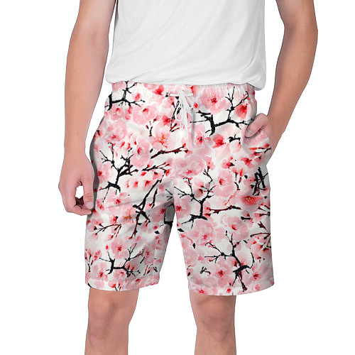 Мужские шорты Цветущая сакура: арт нейросети / 3D-принт – фото 1