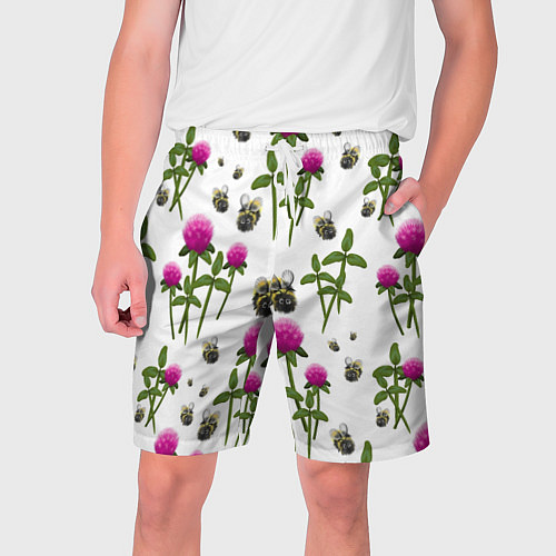 Мужские шорты Клевер и пчёлки - паттерн / 3D-принт – фото 1