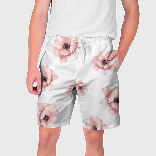 Мужские шорты Цветок сакуры на белом фоне / 3D-принт – фото 1