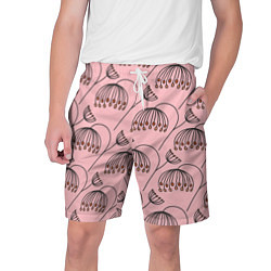 Шорты на шнурке мужские Цветы в стиле бохо на пудрово-розовом фоне, цвет: 3D-принт