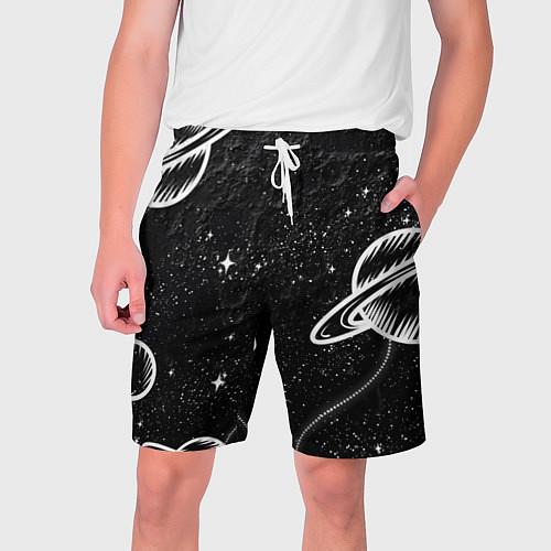 Мужские шорты Черно-белый Сатурн / 3D-принт – фото 1