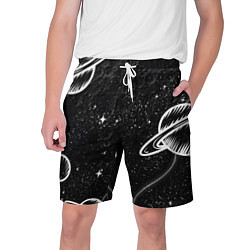 Шорты на шнурке мужские Черно-белый Сатурн, цвет: 3D-принт