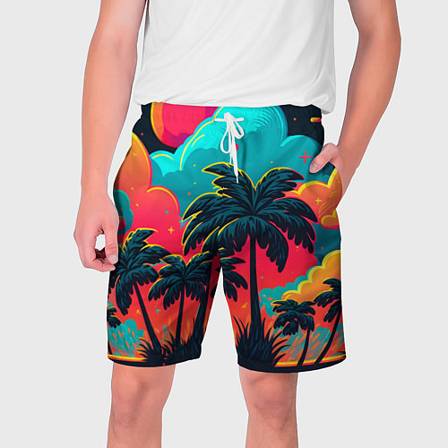 Мужские шорты Неоновые пальмы на закате / 3D-принт – фото 1