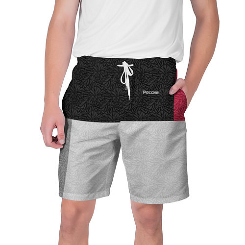 Мужские шорты Комбинированный серо красный узор с надписью Росси / 3D-принт – фото 1