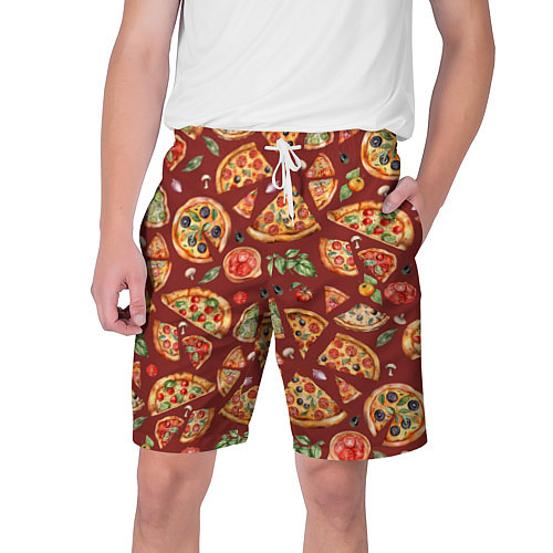 Мужские шорты Кусочки пиццы ассорти - акварельный паттерн / 3D-принт – фото 1