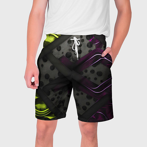 Мужские шорты Темная фиолетовая текстура с листьями / 3D-принт – фото 1