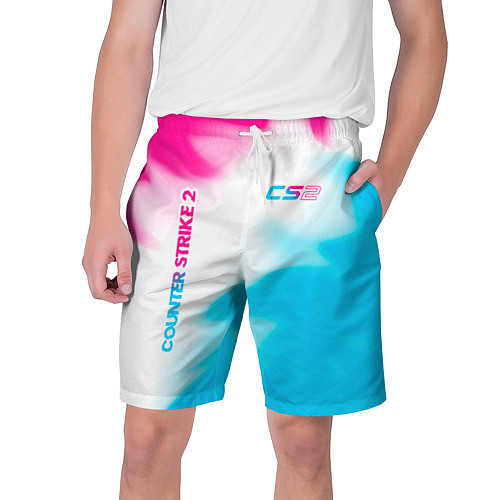 Мужские шорты Counter Strike 2 neon gradient style: надпись, сим / 3D-принт – фото 1