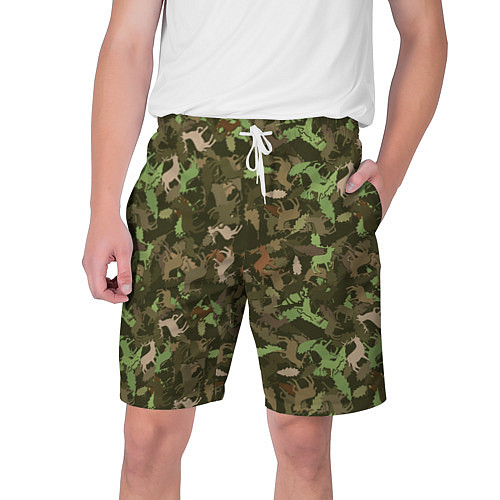 Мужские шорты Олени и дубовые листья - камуфляж / 3D-принт – фото 1