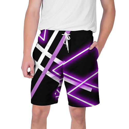 Мужские шорты Фиолетовые полоски с неоном / 3D-принт – фото 1