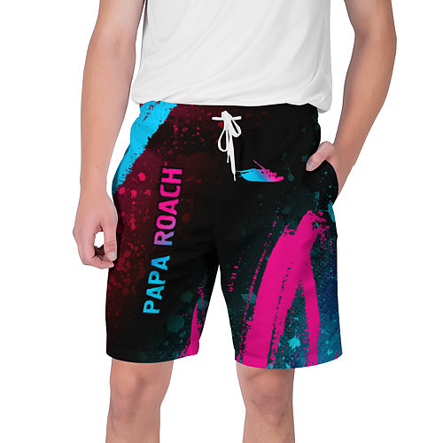 Мужские шорты Papa Roach - neon gradient: надпись, символ / 3D-принт – фото 1