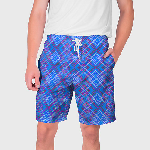 Мужские шорты Геометрический рисунок из розовых линий на синем ф / 3D-принт – фото 1