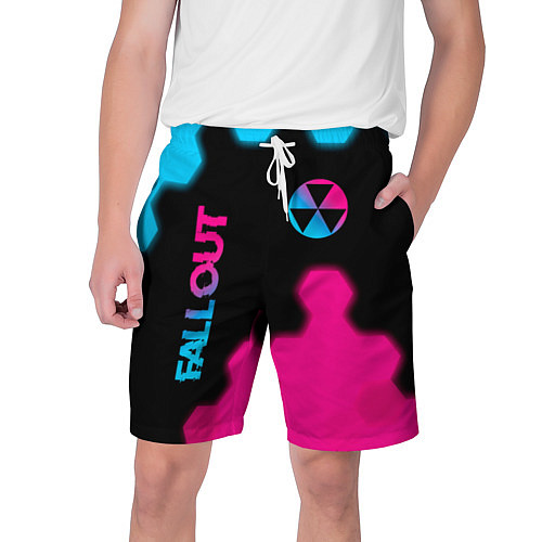 Мужские шорты Fallout - neon gradient: надпись, символ / 3D-принт – фото 1