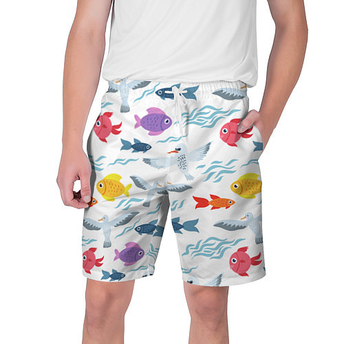 Мужские шорты Рыбы и чайки / 3D-принт – фото 1