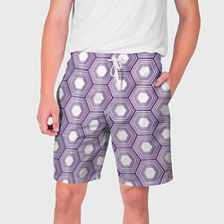 Шорты на шнурке мужские Шестиугольники фиолетовые, цвет: 3D-принт