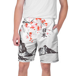 Шорты на шнурке мужские Цветущая сакура и солнце - Япония, цвет: 3D-принт