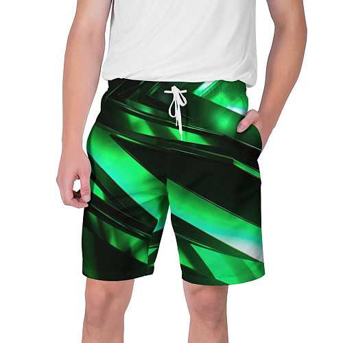 Мужские шорты Зеленая неоновая абстракция / 3D-принт – фото 1