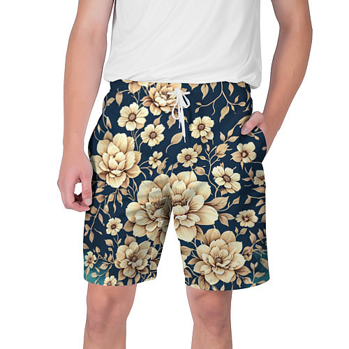 Мужские шорты Золотые цветы узор / 3D-принт – фото 1