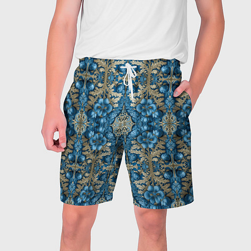 Мужские шорты Сине-золотой цветочный узор / 3D-принт – фото 1