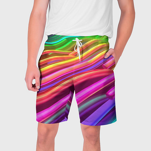 Мужские шорты Неоновые радужные волны / 3D-принт – фото 1