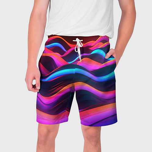 Мужские шорты Неоновые фиолетовые волны / 3D-принт – фото 1