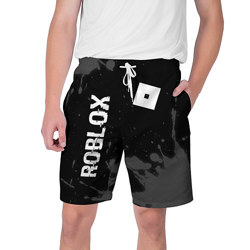 Мужские шорты Roblox glitch на темном фоне: надпись, символ / 3D-принт – фото 1