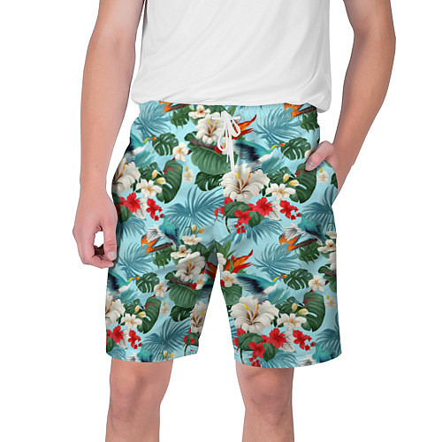 Мужские шорты Белые гавайские цветы / 3D-принт – фото 1