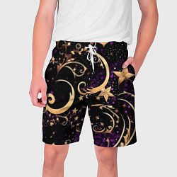 Шорты на шнурке мужские Чёрный паттерн со звёздами и лунами, цвет: 3D-принт