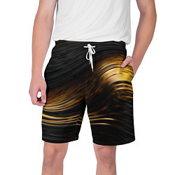 Шорты на шнурке мужские Black gold waves, цвет: 3D-принт